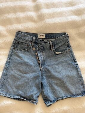 Agolde Light Blue Denim High-Waist Button-Fly Shorts